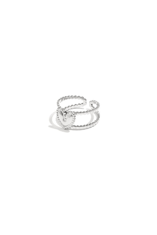 Adjustable double ring with heart