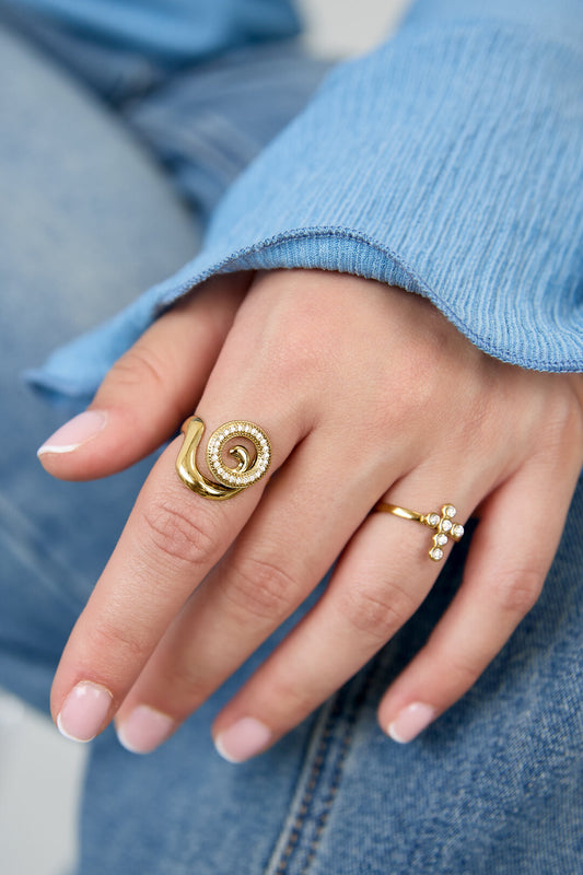 Spiral shell statement ring with stones