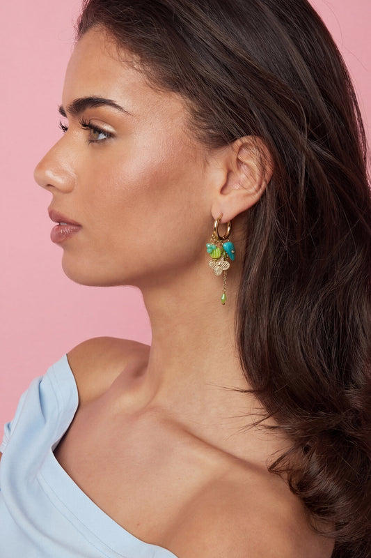 Small hoop earrings with hanging chain and beads