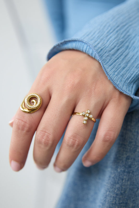 Statement ring with cross and stones