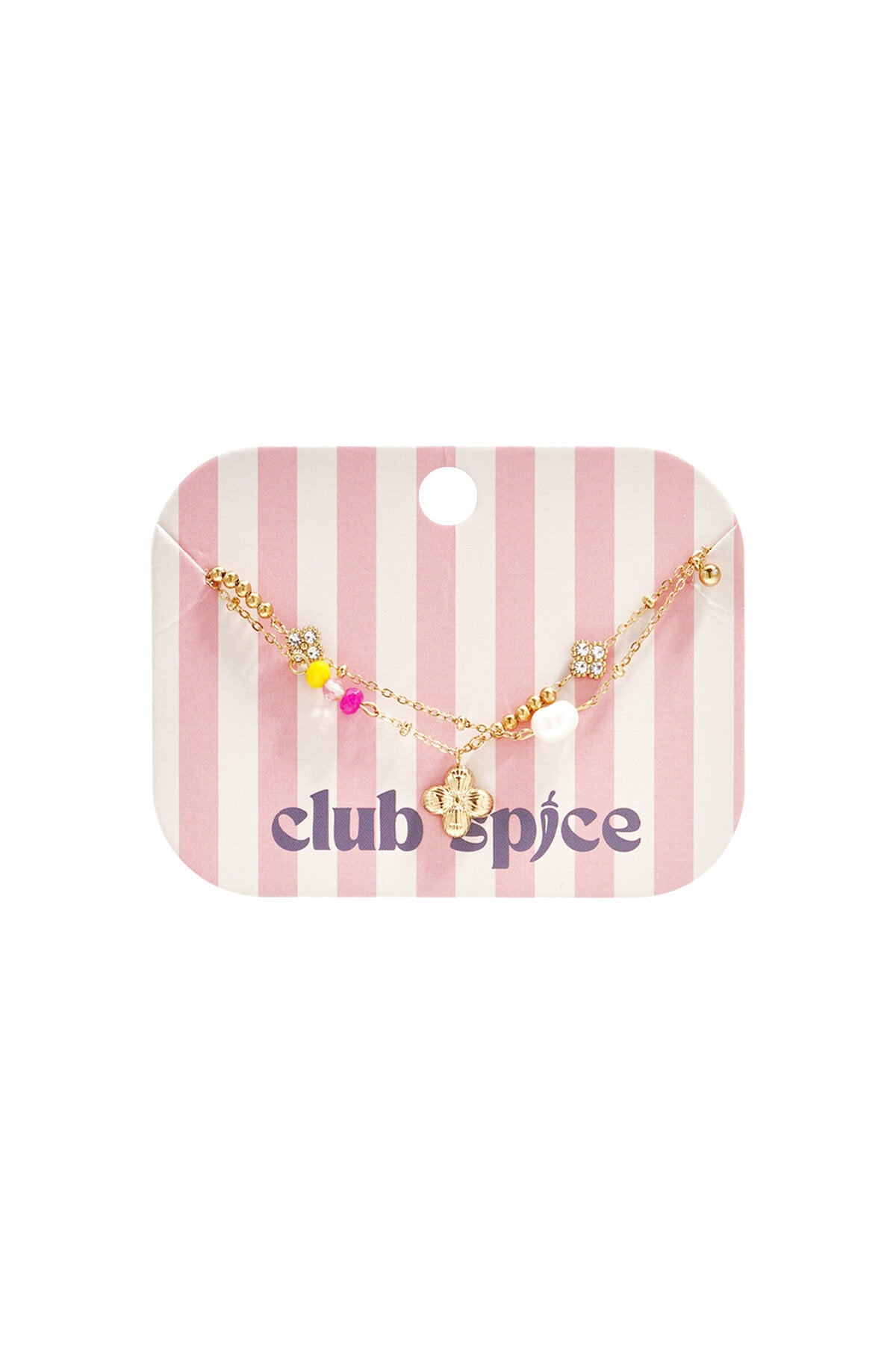 Charm bracelet with clover, pearl and beads